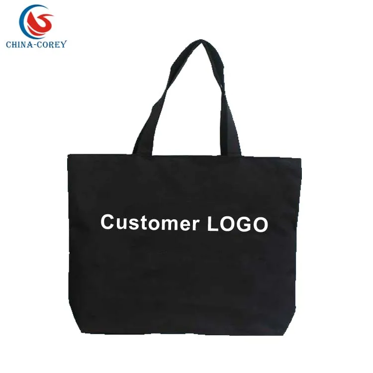 fashion black canvas shoulder tote bag with your own logo printed
