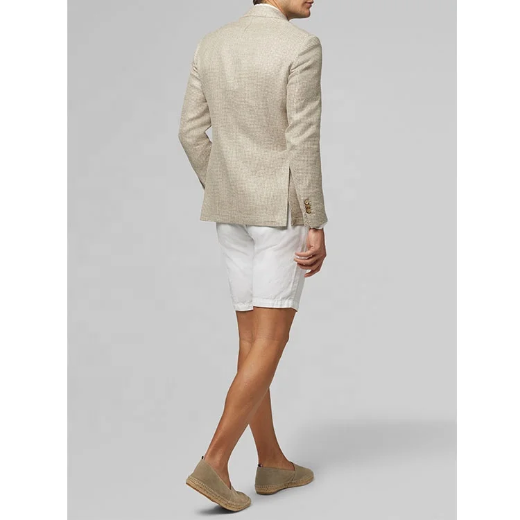 Casual OEM slim coarse fabric 2 buttons patch pockets jacket half lining linen suit summer blazer for men