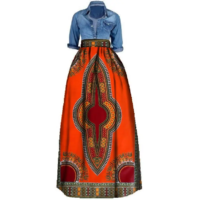 2018 hot sale new style wax print fabric african dress designs traditional long women skirt