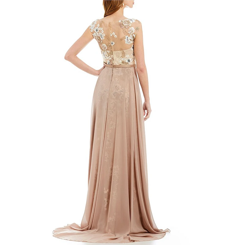 women wear new style sexy Floral Embroidered Lace Gown Illusion neck Cap sleeves Back zipper closure floor length midi dress