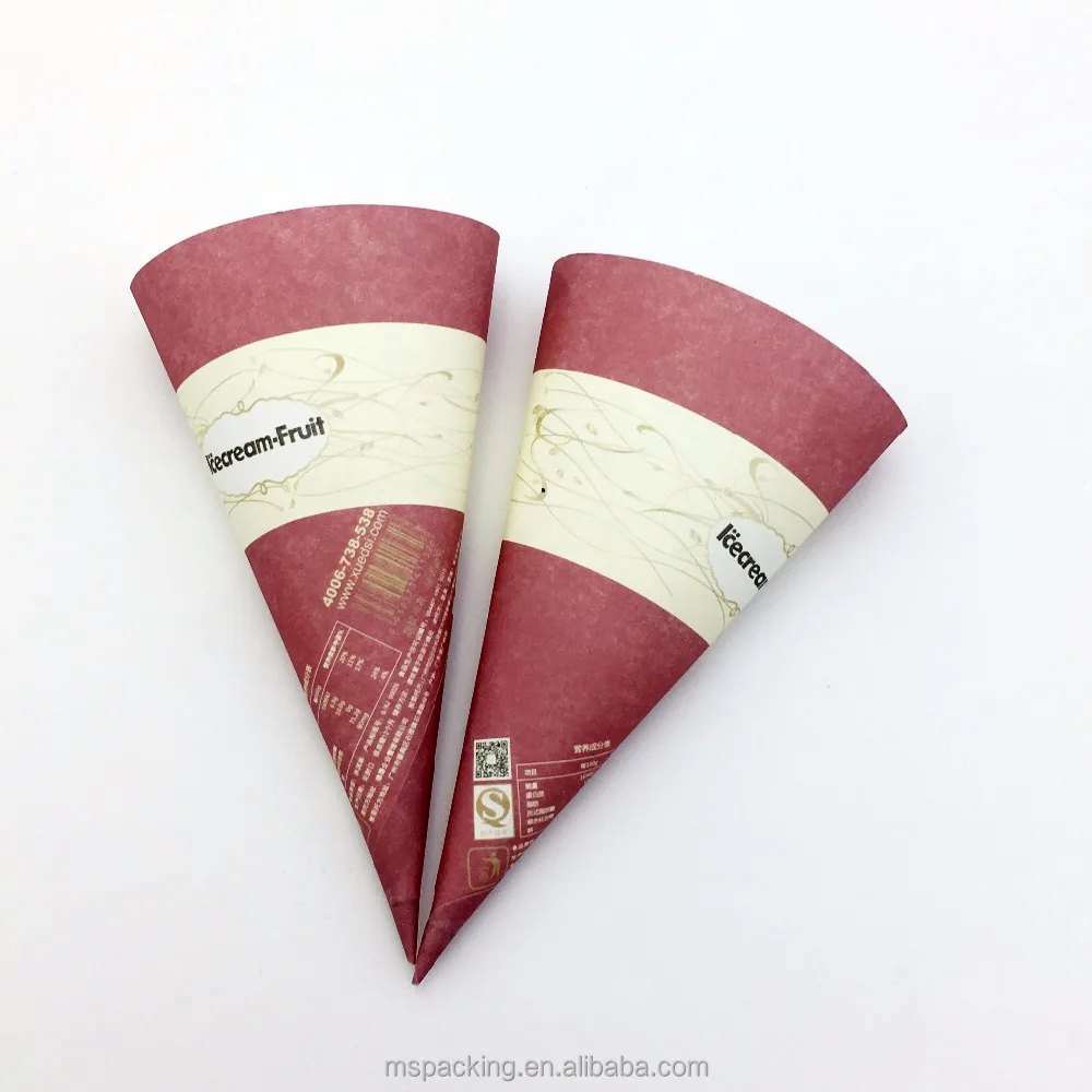 Disposable Custom Printed Foil Rolled Ice Cream Gelato Paper Cone Wrapping Paper Ice Cream Cone With Coated Paper Logo Printed