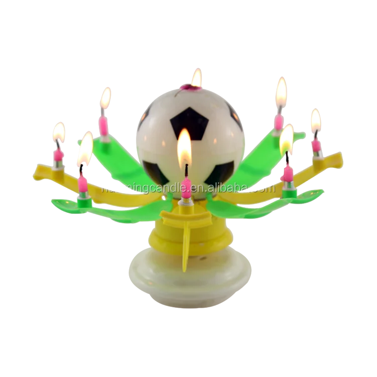 Football Singing Happy Birthday Flower Opening Candle Birthday Party Soccer Music Fireworks Birthday Cake Sparkling Candles