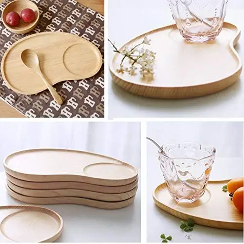 Set 2 Fancy Platter Small Serving Tray Kid Plate Cheese, Salad, Dessert Divided Breakfast Bamboo Serve Dish