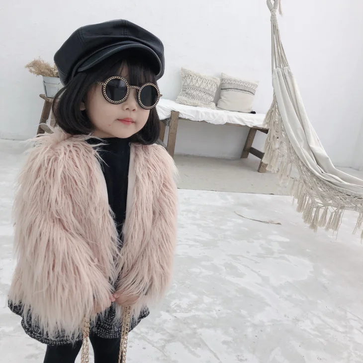 
YY10410G New design stylish light pink warm winter coats girls faux fur coat 