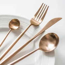 Copper Metal Flatware Stainless Steel  Spoon Fork and Knife Sets Matte Rose Gold Cutlery
