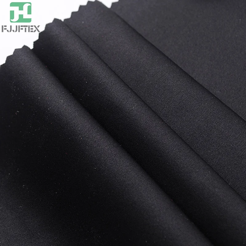 88 nylon 12 spandex interlock shiny double fabric jet black knitted shapewear fabric