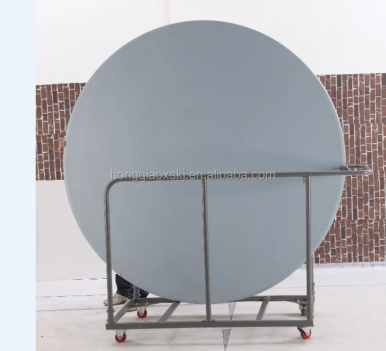 Round folding table trolley cart, round banquet table steel frame, table trolley
