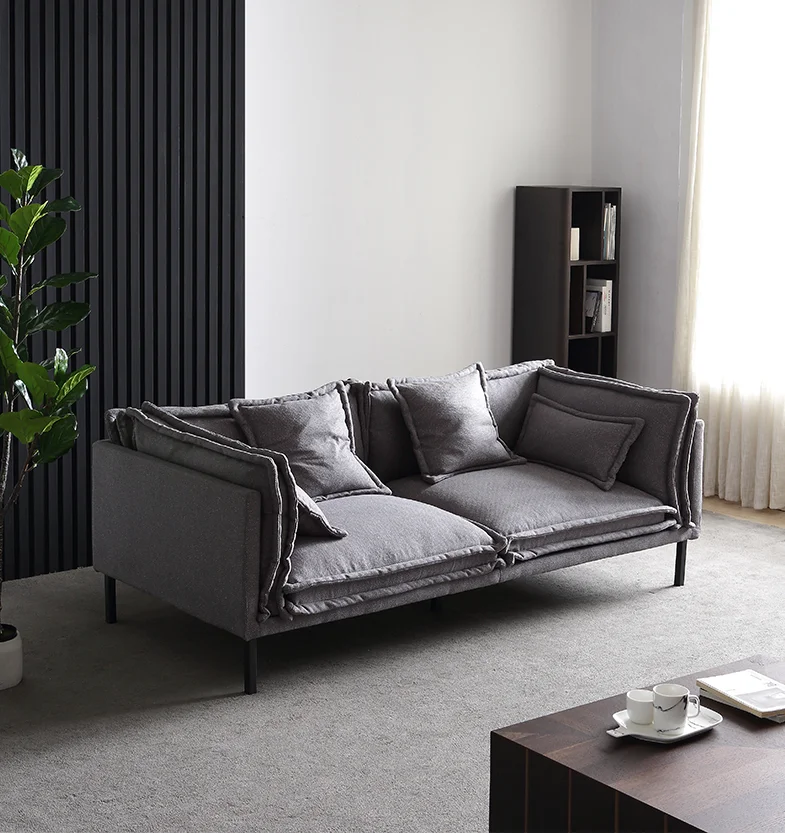 Italian Simple Design Home Living Room Furniture 3 4 Seater Gray Leather Fabric Sectional Sofa set