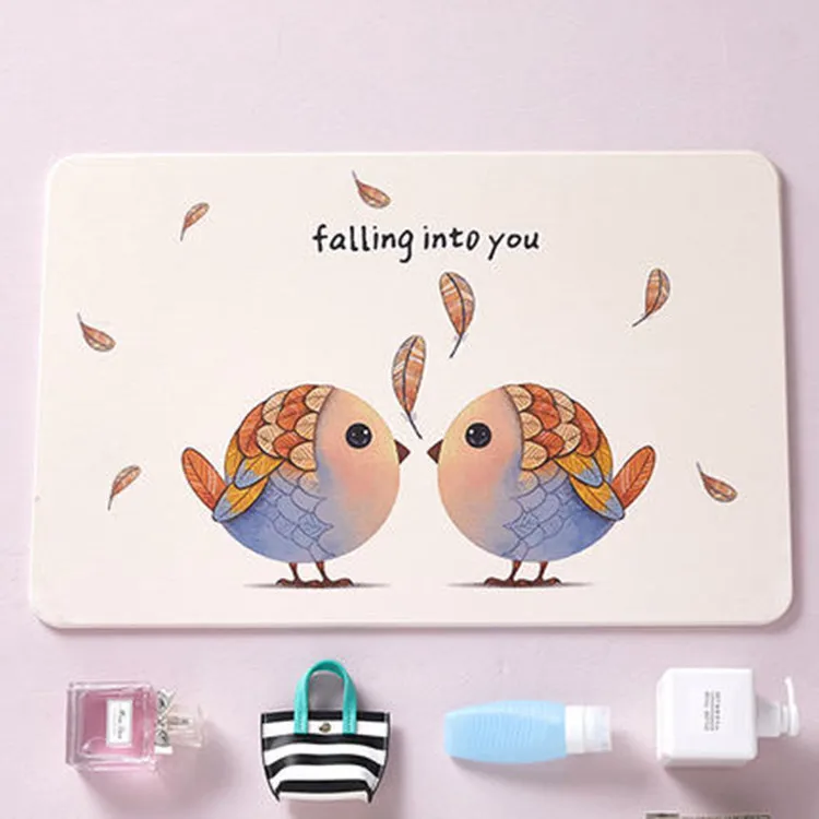 QJMAX High Quality Custom Design Printing Magic Quick Dry Diatomite Foot Mat