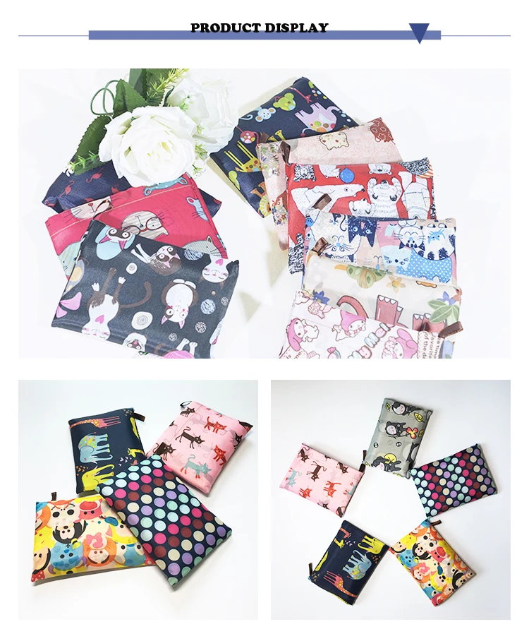 promotional wholesale customized printed recycled polyester foldable folding shopping tote bags