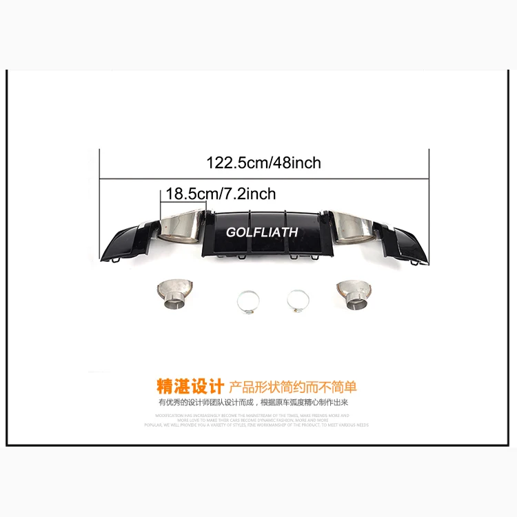 For TTRS style PP Rear bumper Lip Diffuser Exhaust Tips end pipe For TT MK3 2015-2018