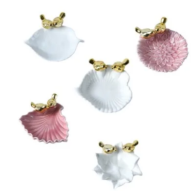 
Ceramic Ring Holder Decor Dish Organizer Tray Birds Jewelry Plate 