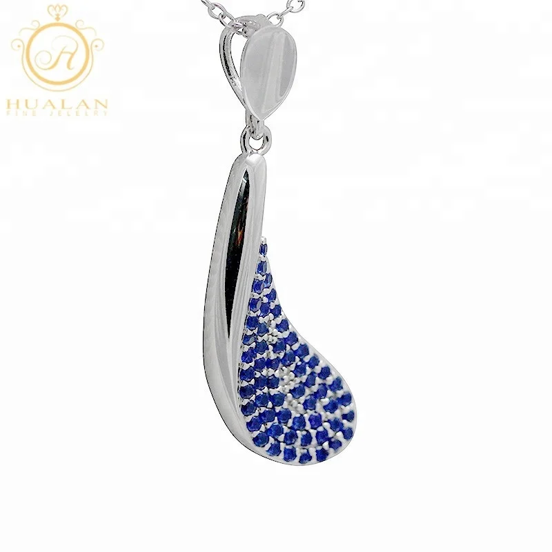 
China Alibaba Supplier Wholesale 925 Sterling Silver Ladies Fine Jewellery Blue Spinel Earrings Necklace Jewelry Set 