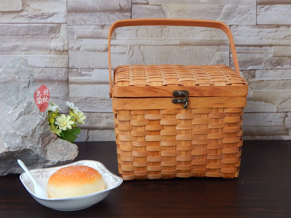 Квадратная бамбуковая корзина ручной работы плетеная для хранения Бамбуковая Корзина пикника с крышкой