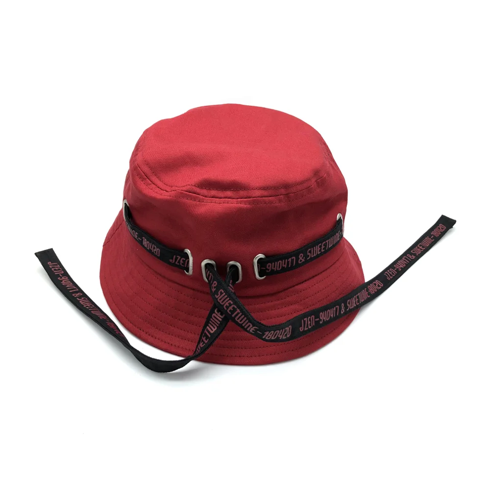 personalized red korean stylish adjustable custom bucket hat with string