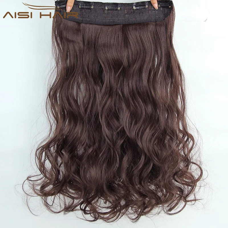 Synthetic Long Body Wave Hairpieces 5 Clips in Hair Extensions Heat Resistant Black Brown Color Fiber Hairpiece