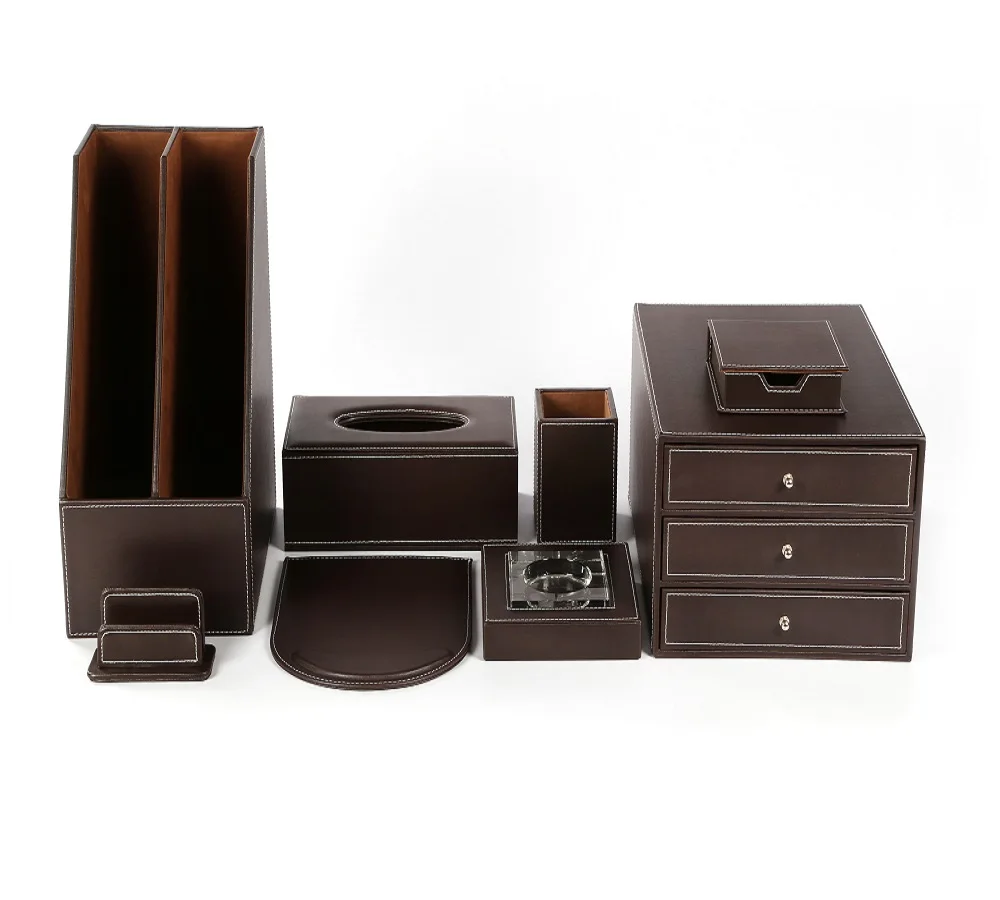 Leather Wood Gift Desk Office Set Customized Logo Brown Faux Leather Organizer Books Desk 2 Days 50*45*40 Cm 1PCS 1pcs/polybag