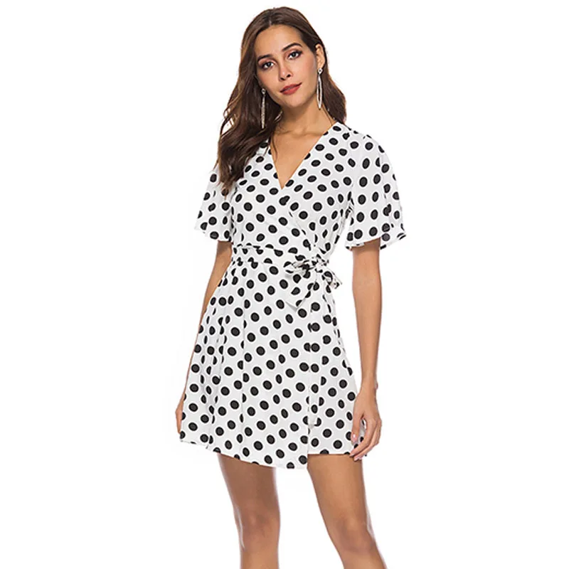 Maxnegio polka dot wrap dress women casual summer dress