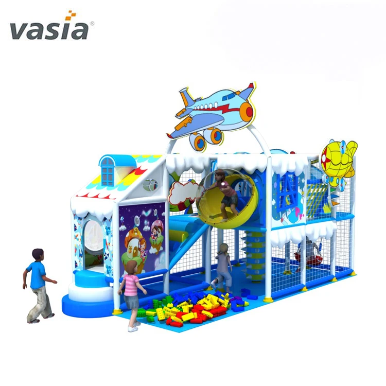 Indoor Playground Equipment Game Set with Climbing Wall Tranpoline Slides Ninja Rope Course and Foam Ball Pool