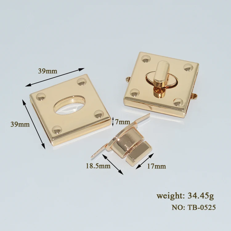 Best selling handbag fitting accessories square shape  metal bag twist turn lock for leather bags