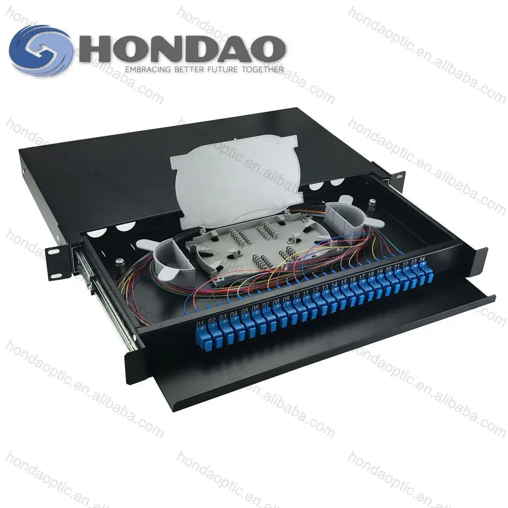 Hondao fiber optic indoor ODF/OCDF Wallmount 24 Core Patch Panel PLC Splitter waterproof