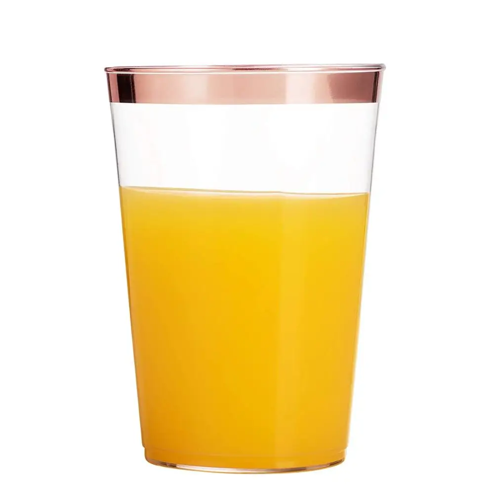 
100 Rose Gold Plastic Cups 12 Oz Clear Plastic Cups Tumblers Rose Gold Rimmed Fancy Disposable Wedding Cups 