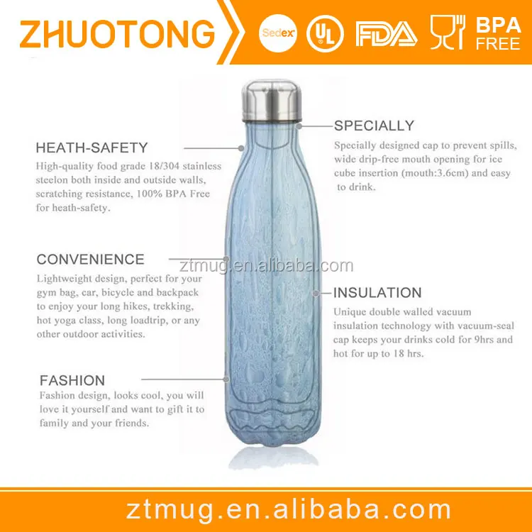 Stainless steel cola shape wooden grain pattern insulated outdoor water bottle