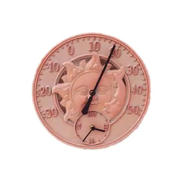 Antique round terracotta sun and moon Digital Thermometer Clock