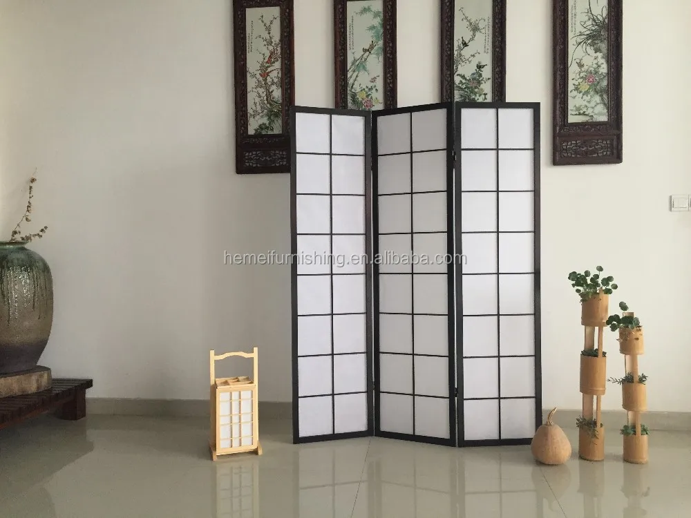 solid wooden and non-woven fabric folding shoji screen with 2 colors
