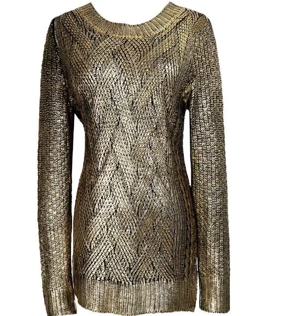 custom heavy cable silver gold foil  sweater
