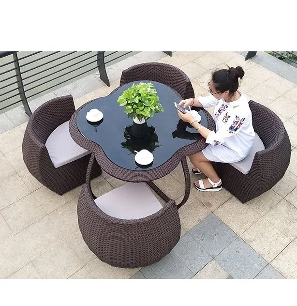 Patio Furniture Outdoor Wicker Rattan Dining Set Cushioned Seat Garden Sectional Conversation Sofa with Glass Top Coffee Table