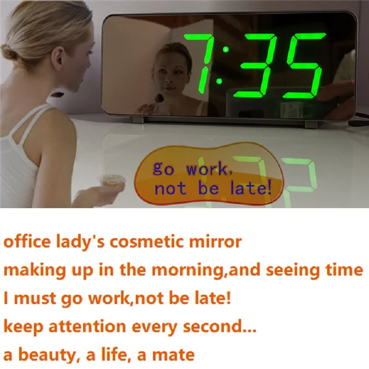 1.3 inch LED mirror panel digital tabletop alarm clock