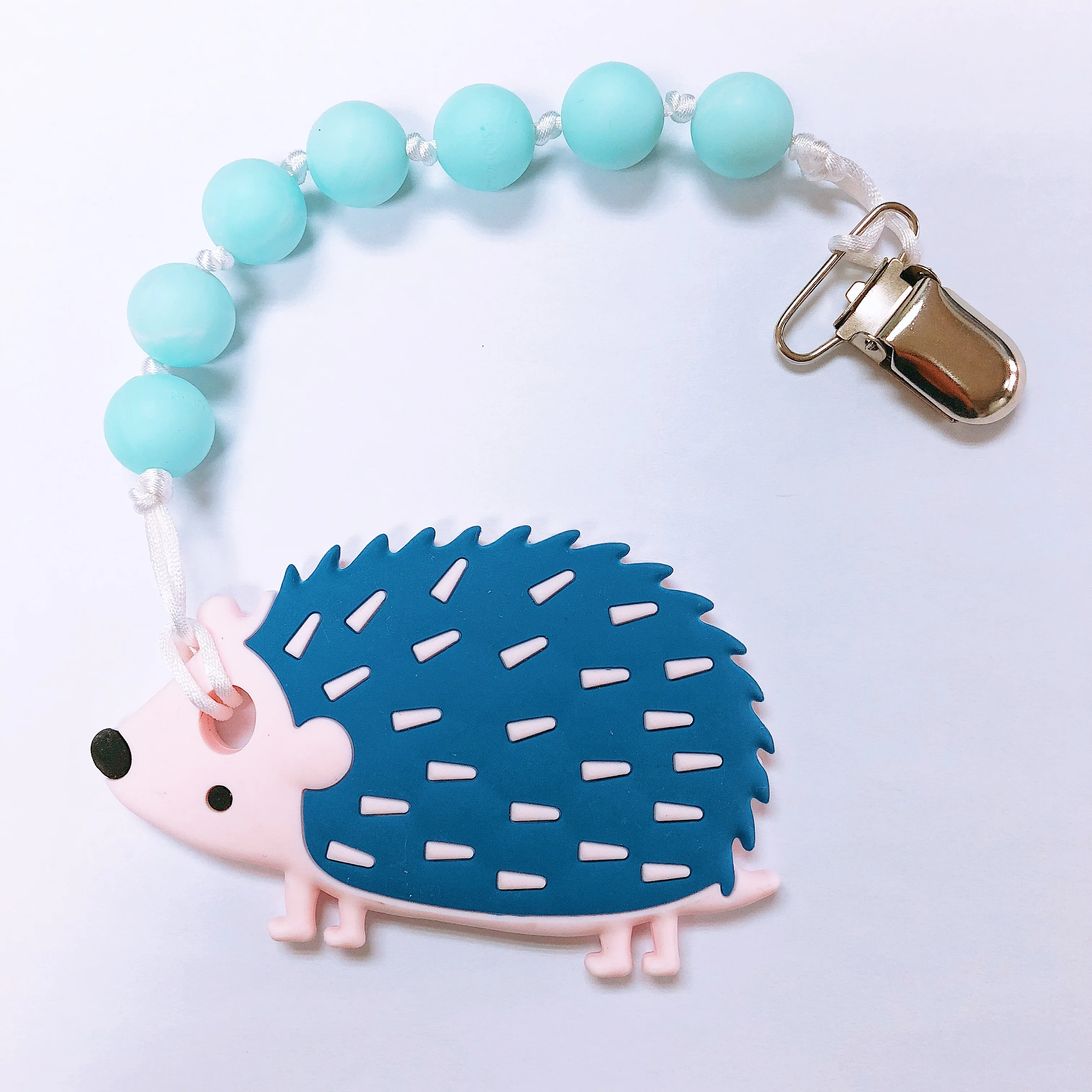 Original New Design Hedgehog Teether Soft Silicone Teething Baby Toy With Silicone Beads Pacifier Clip