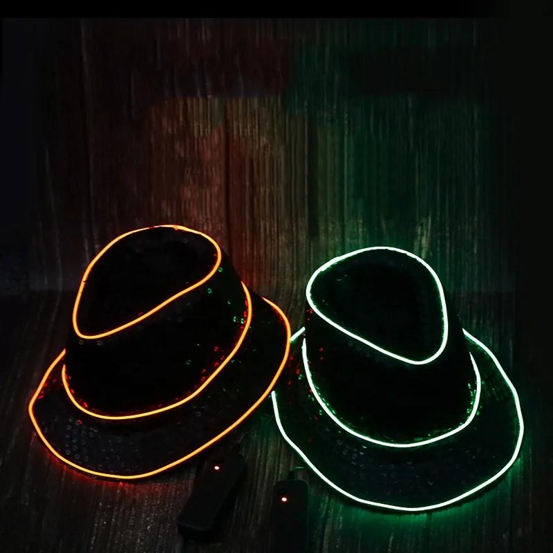 Fashional 100% Cotton Flashing EL Wire LED Hat For Night Show Wearing 3V Portable Controller Dancing  Party EL Wire Hat