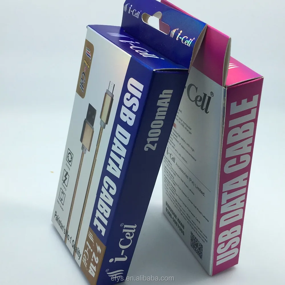 Wholesale Custom Design Hologram Card Paper USB Charger Cable Box Packaging