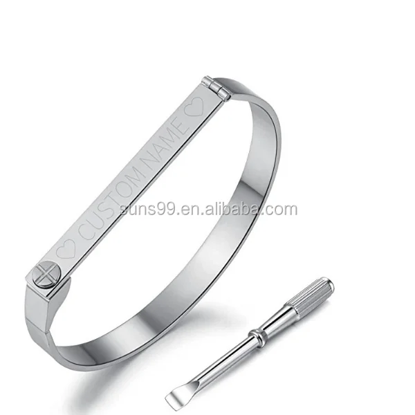 Новый дизайн любовь винтообразный браслет на заказ индивидуально выгравироанные надписи имена для мужчин и женщин из нержавеющей стали плоское адвокатское сословие Винт