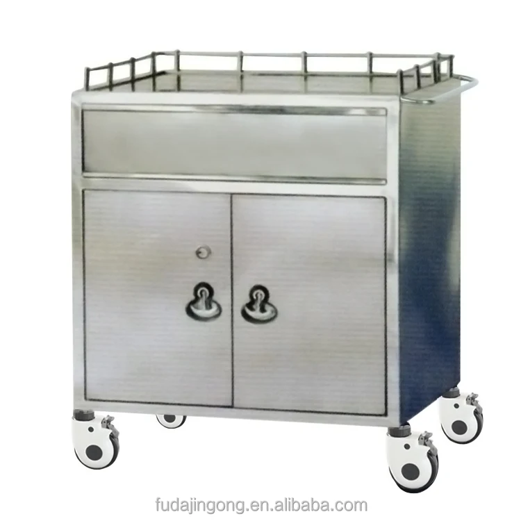 Stainless steel hospital emergency trolley medical trolley with drawer