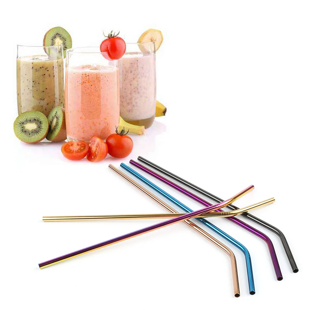 Reusable Food Grade Stainless Steel Gold Metal Straws, rainbow/black/gold/rose gold/blue color straws