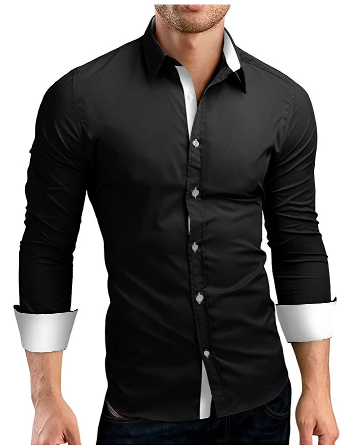 Men Shirt Brand 2018 dress shirts long sleeve Long Sleeve Slim Fit Black dress shirts men