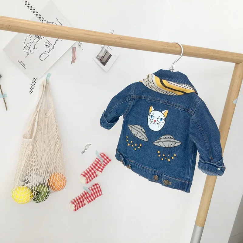 Q2-baby оптовая продажа; Одежда для малышей с животным узором; Джинсовое пальто