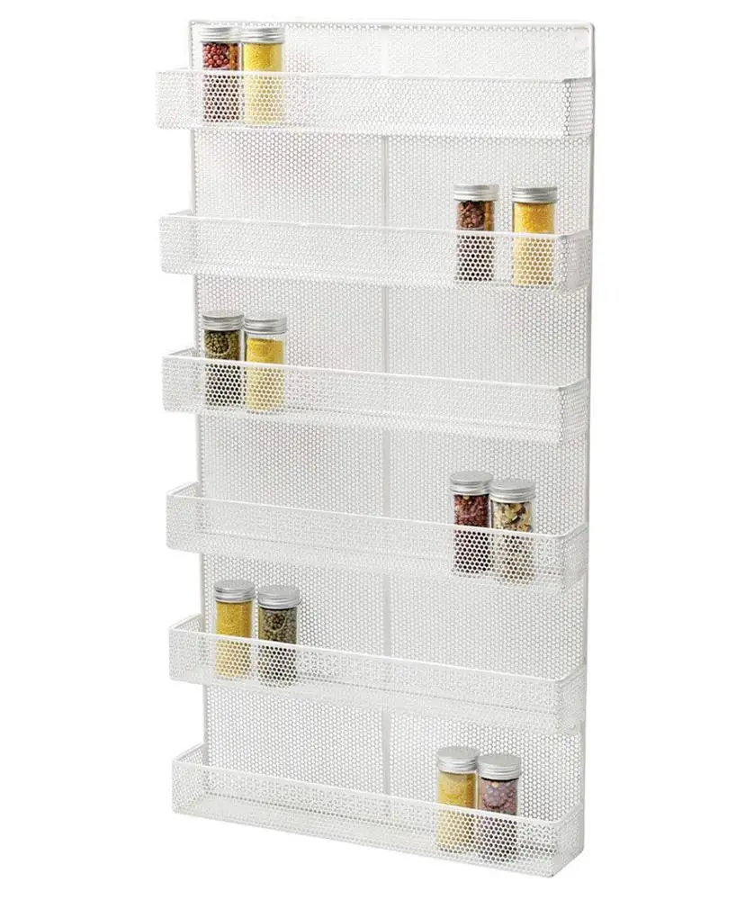 Easypag 6 Tier Wall Mounted Spice Rack Organizer Kitchen Spice Storage Shelf  Sturdy Punching Net Spice Rack