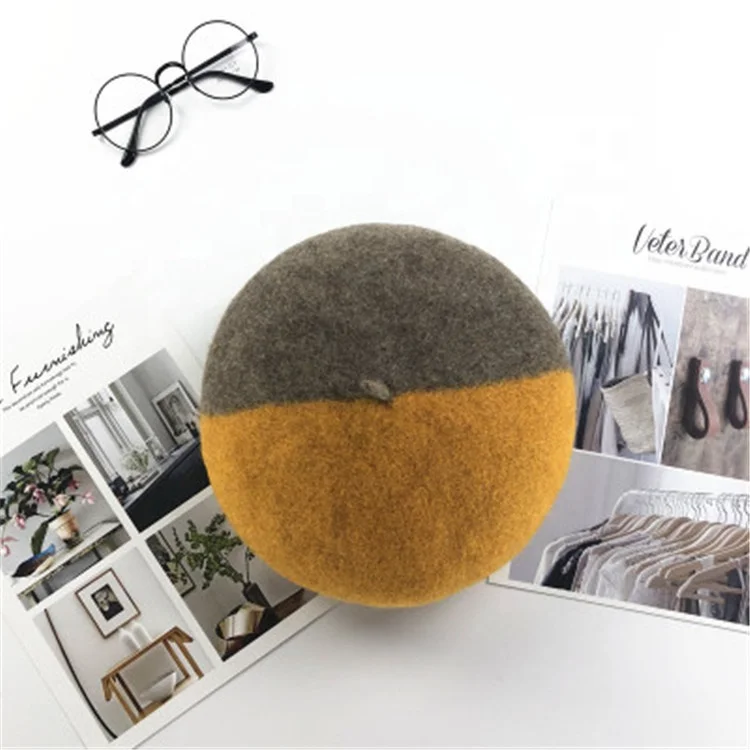 2019 Modern Stylish High Quality Winter Stitching Color Lady Wool Decorate Military Beret Painter Cap