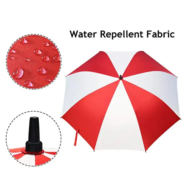 Red White Double Layer Custom Print Golf  Red and White Umbrella Double Canopy 68 inch Big Windproof Large Golf Umbrella