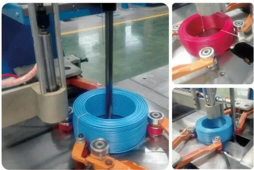 Factory Automatic Cable Wire coiling and heat shrink wrapping machine with Labeling Packing Machine for copper wire cable coiler
