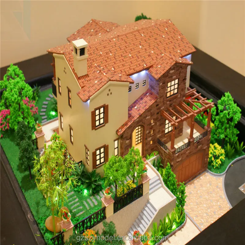 beautiful villa architectural model design ,3D rendering miniatures