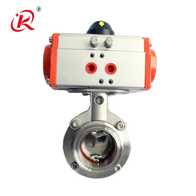 Food grade hygienic 304 316 stainless steel 1 6 10 inch sanitary welded horizontal butterfly valve with pneumatic actuator
