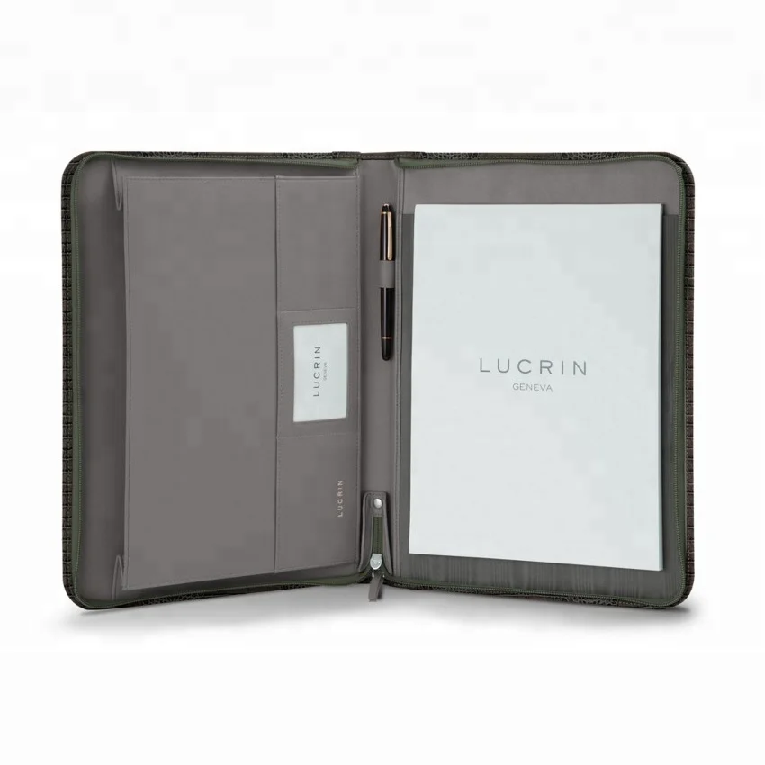 Fashion Business Office Conference Grey Crocodile Style PU Leather A4 Luxury Portfolio Organizer