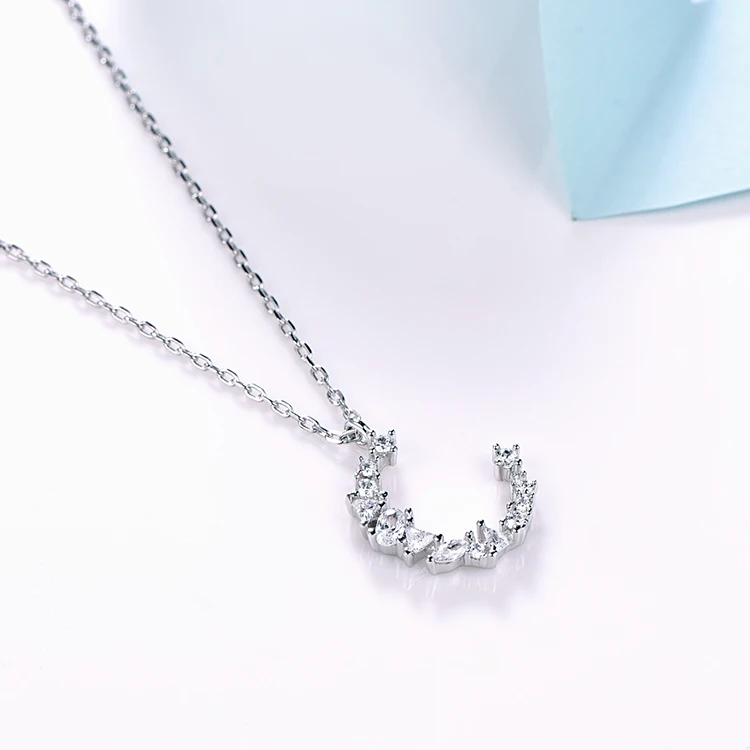 Zircon Crescent Moon Pendant Necklace for Women 925 Sterling Silver Jewelry