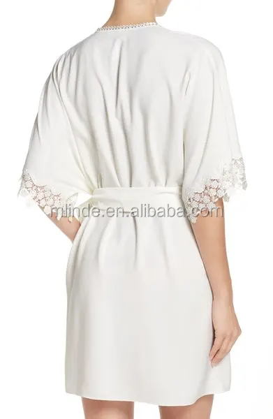Satin robes women silk 100% polyester Lace Crochet Trim Short Robe Sexy Women