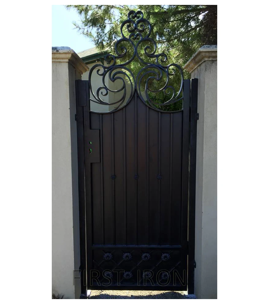 
Privacy wrought iron double gate with black steel sheet on back 